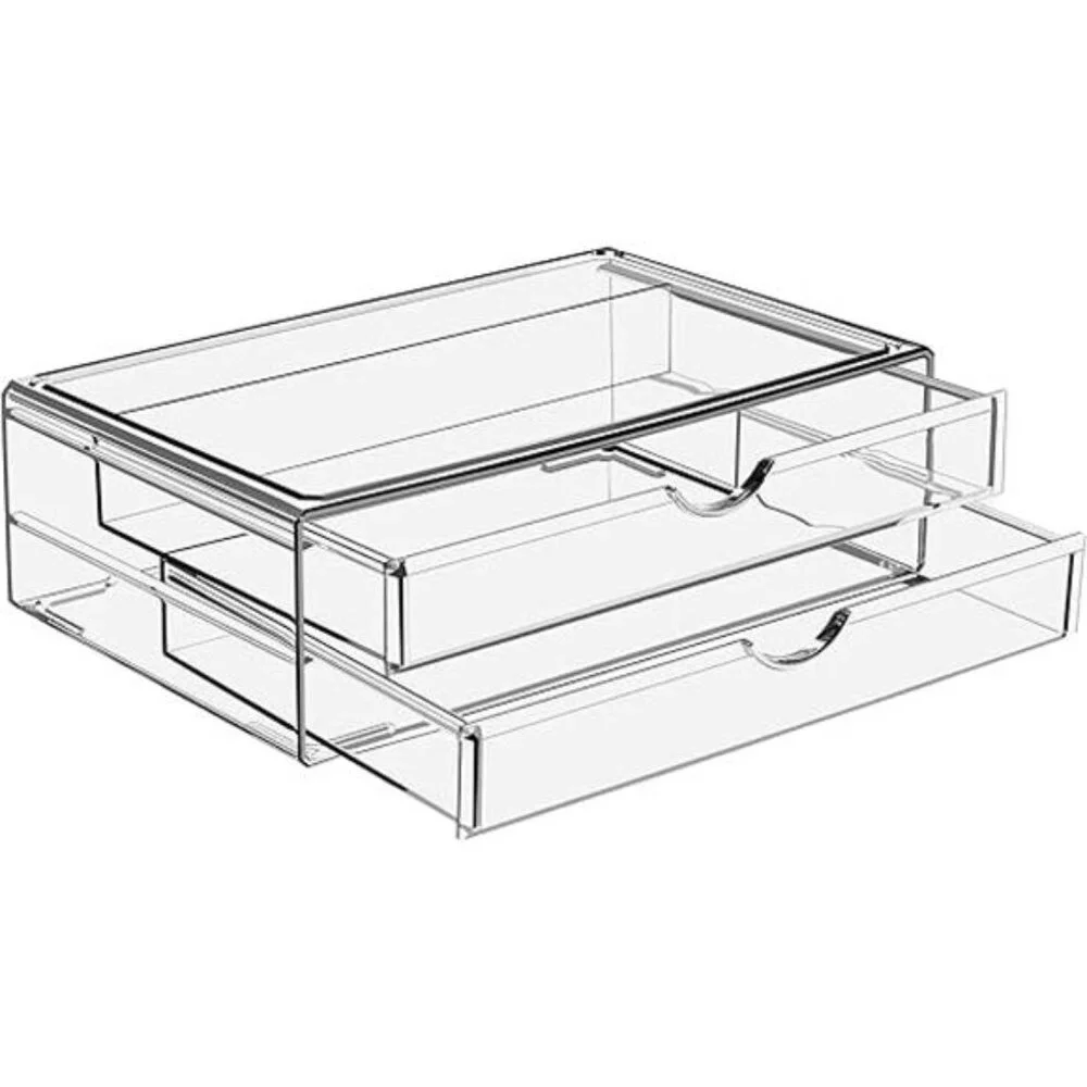 Large Stackable Acrylic Drawers - 2 Clear Storage Drawers for Organizing Make up